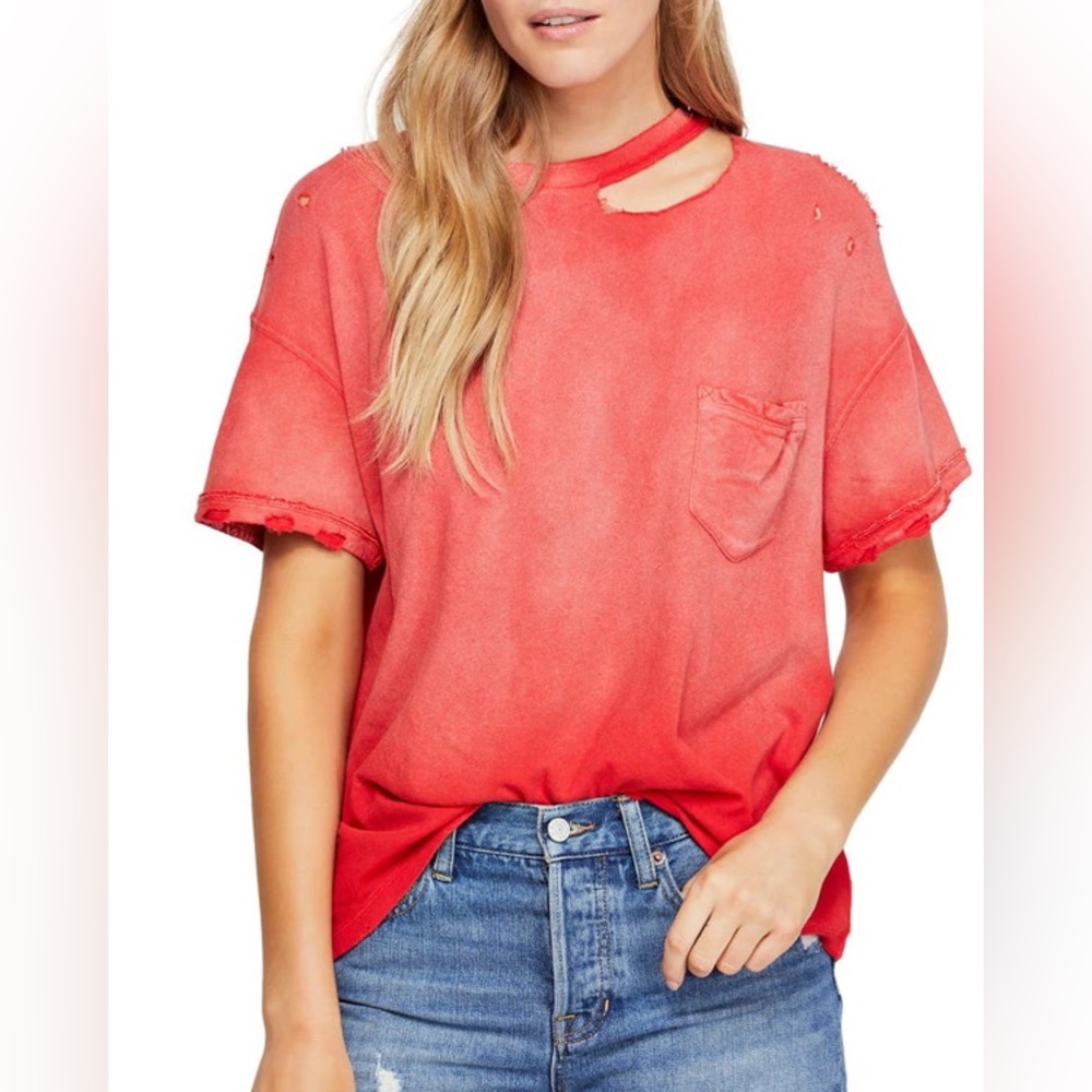 Free People Women's Lucky Distressed Cutout Tee Small